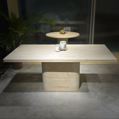 Table de salle à manger rectangulaire moderne en travertin - pierre naturelle, sièges 6 à 8, 38 po x 71 po