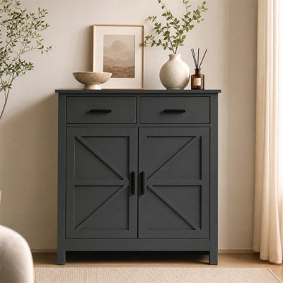 Modern Farmhouse Buffet Sideboard Cabinet with 2 Drawers & 2 Doors, Kitchen Storage Coffee, Black
