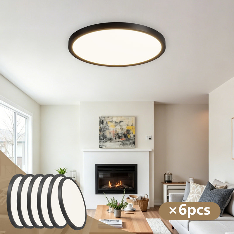 6pk 12 Inch Round Led Flush Mount Ceiling Light, 5 Cct Dimmable 24w Close To Ceiling Light Fixture Fixture For Living Room Bedroom Kitchen (set Of 6)