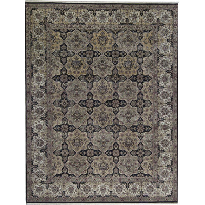 Tapis noir et crème noué à la main de haute qualité