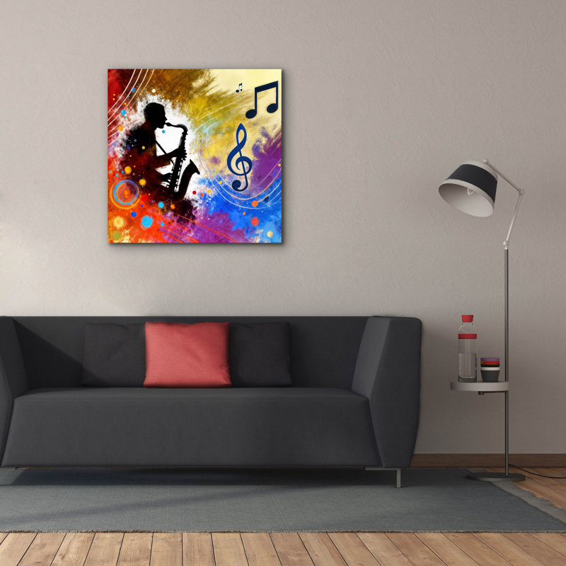 «Sax Player» par Rey Klimt, art mural, H 37 po x l 37 po
