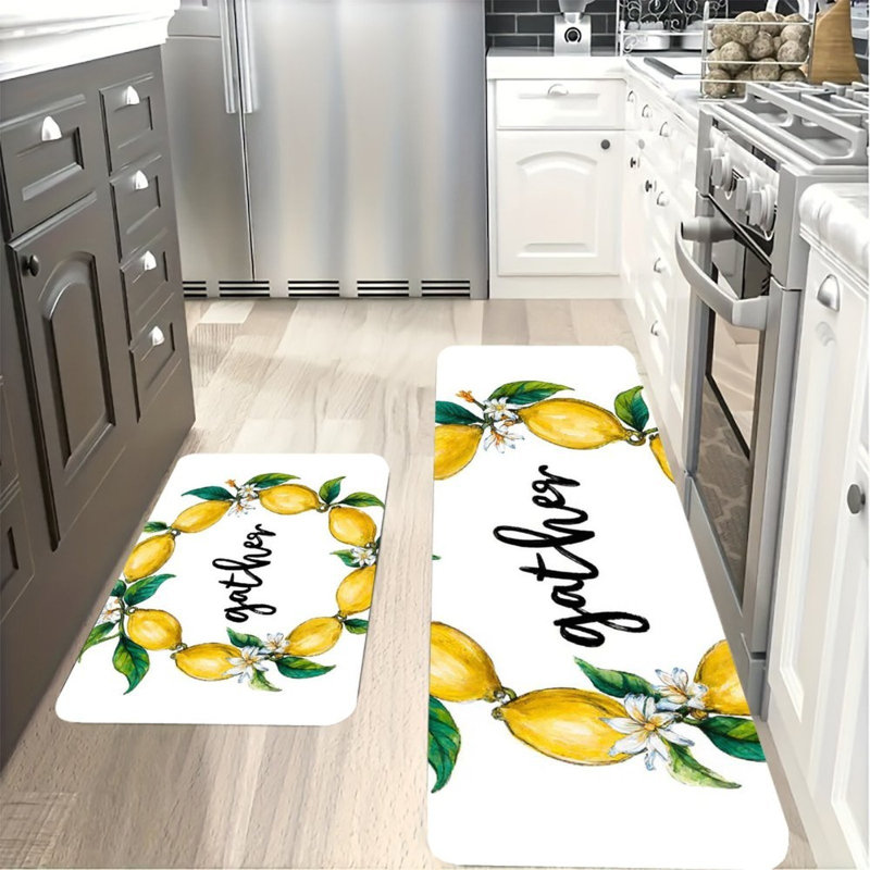 Ensemble de 2 tapis de cuisine Lemon Wreath & Gather