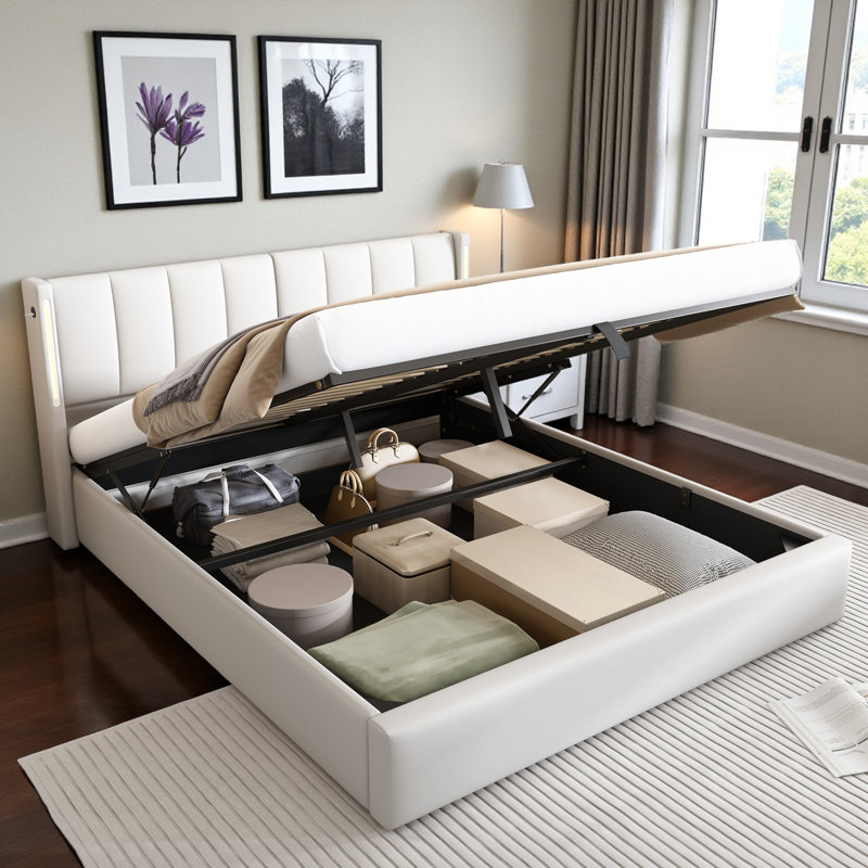Donan Upholstered Ottoman Storage Bed, Super King (6'), White