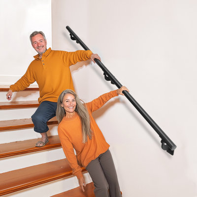 4ft Wall Mounted Stair Handrail Black Aluminum Indoor Outdoor Railing