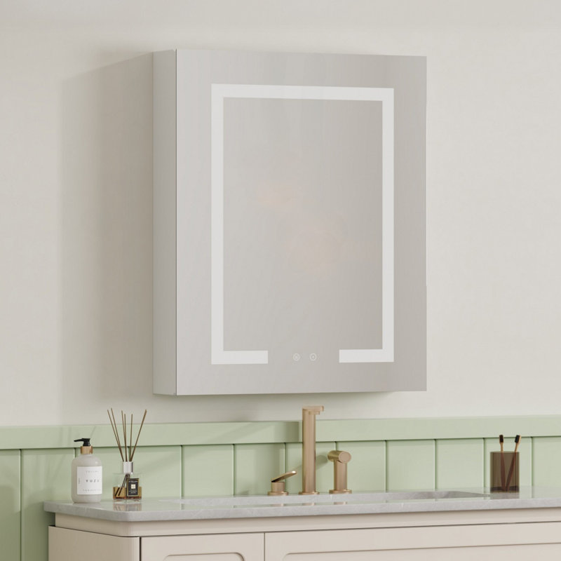 Armoire à pharmacie avec miroir DEL pour salle de bain Christhilde, désembuage, gradation continue, 3 changements de couleur, 2 prises, 2 USB