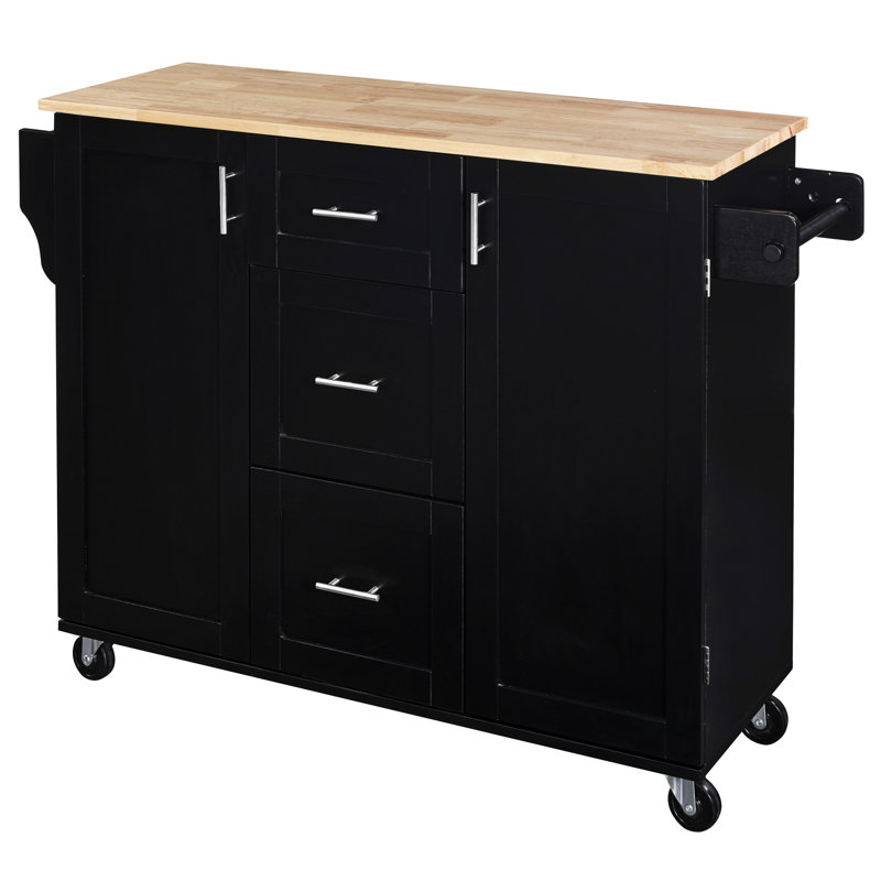 Îlot de cuisine classique avec support - Gardez votre panier de rangement rectangulaire fonctionnel, Noir