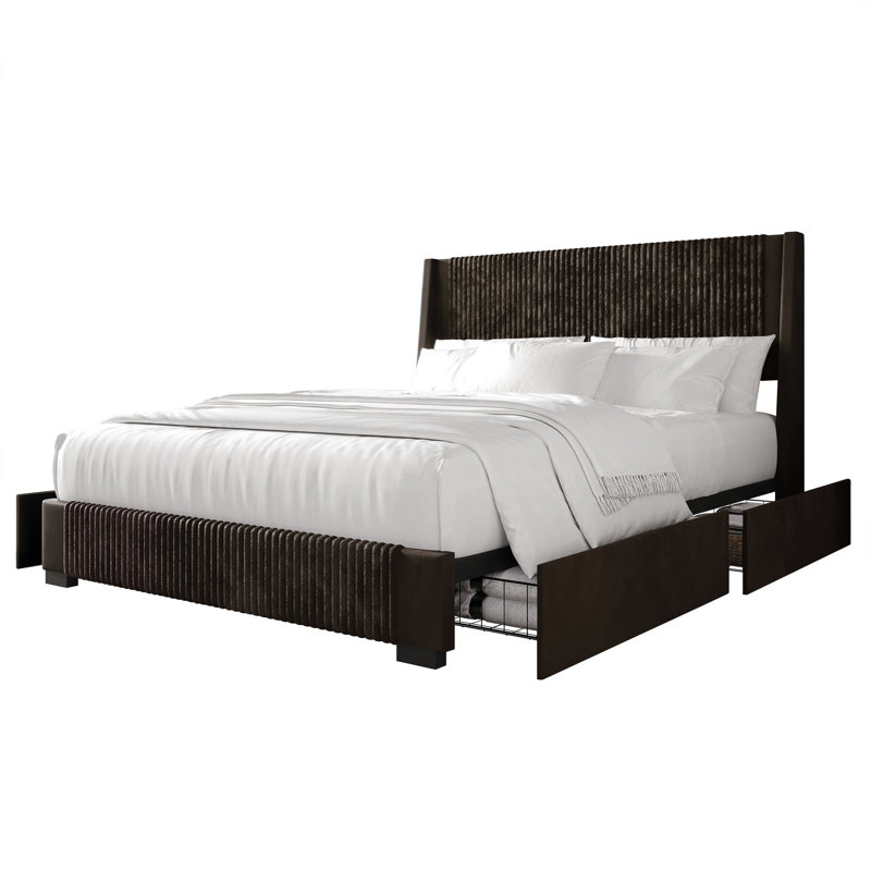 Eliset Corduroy  Upholstered Unfinished Wingback Storage Bed, Brown, Full / Double