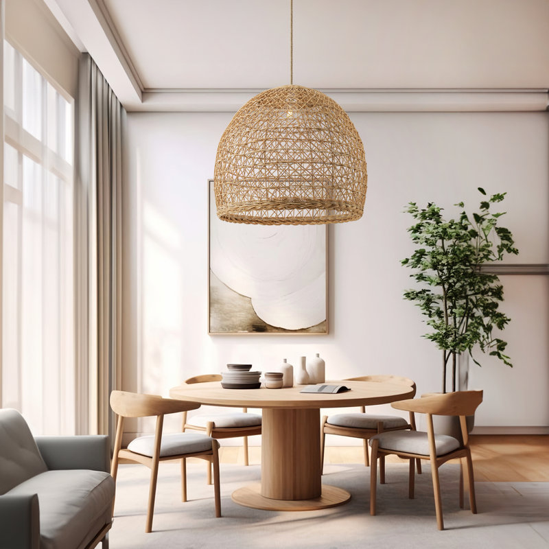 Lumiere Pendant Light for Dining Room, Kitchen Island, or Living Room – 18" Natural Brown Sculptural Rattan, Polished Statement Light Fixture in Boho, Japandi & Modern Organic Style