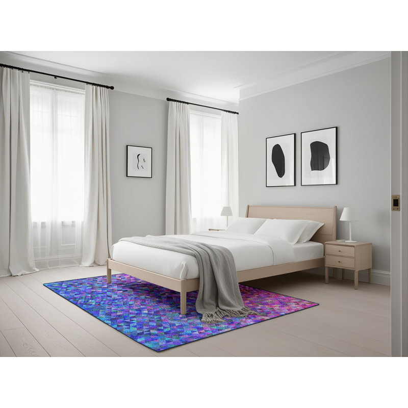 Tapis décoratif rose à motif géométrique Sato, Rectangle 5 pi x 7 pi