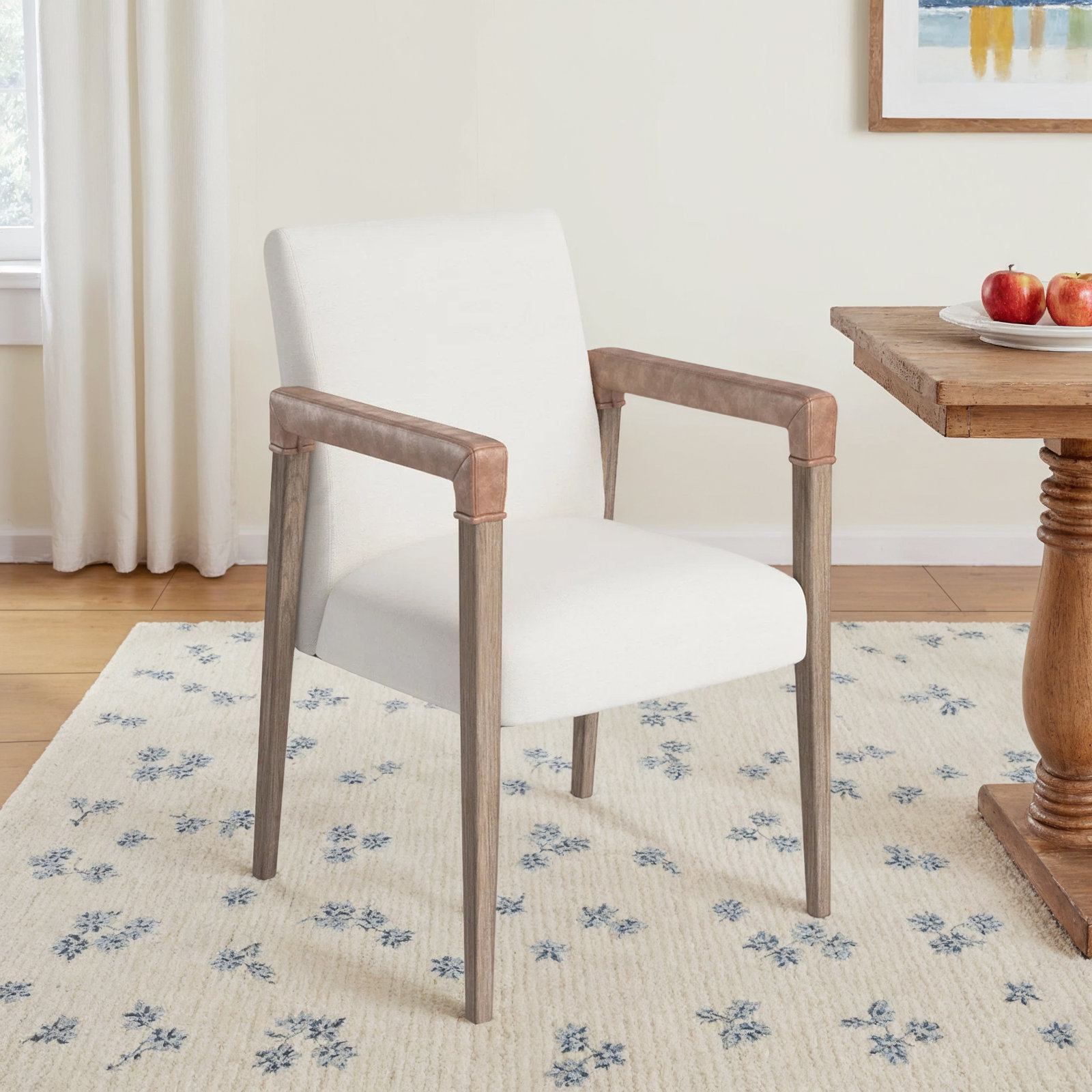 Morelle Linen Oak Dining Armchair, Polyester White