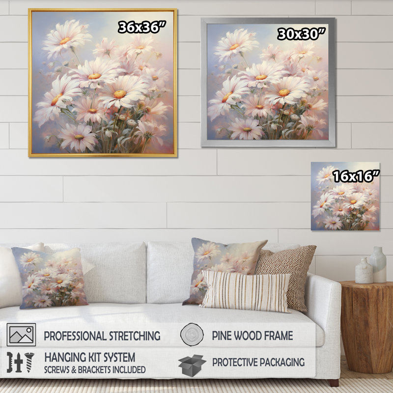 Impression de marguerite minimaliste I - impression, H 36 po x l 36 po x P 1,5 po, Toile tendue