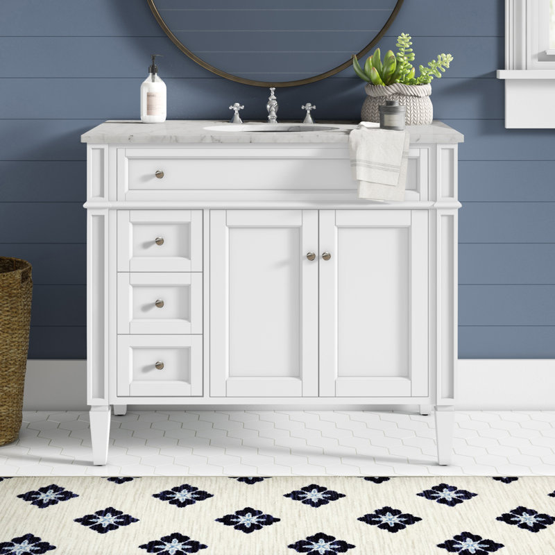 Rivers 40" Free-Standing Single Bathroom Vanity Set with Marble Vanity Top, White