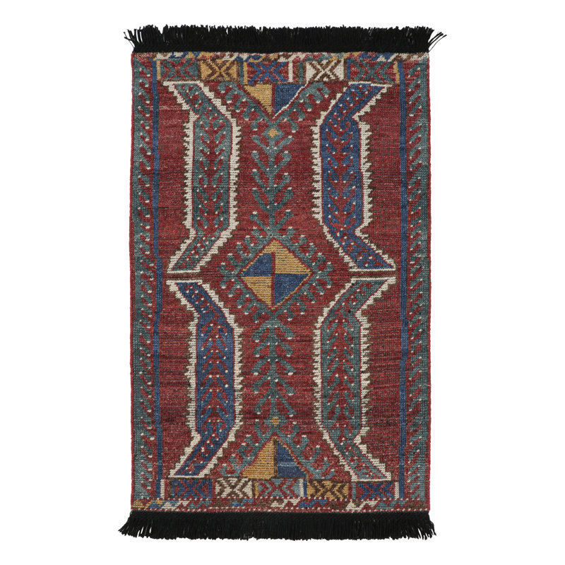 Rug & Kilim’S Tribal Rug In Burgundy Red With Primitivist Geometric Patterns, Rectangle 10' x 14'