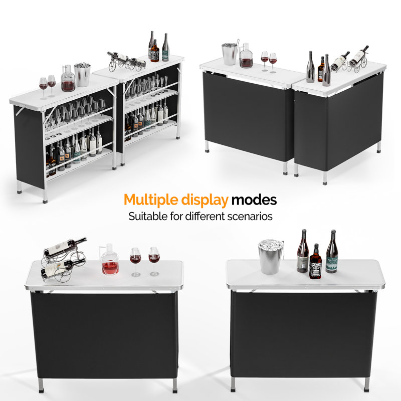 Black Rectangular Aluminum Patio Folding Bar Table, H 34,65 po x L 43,5 po x l 14,96 po, Blanc