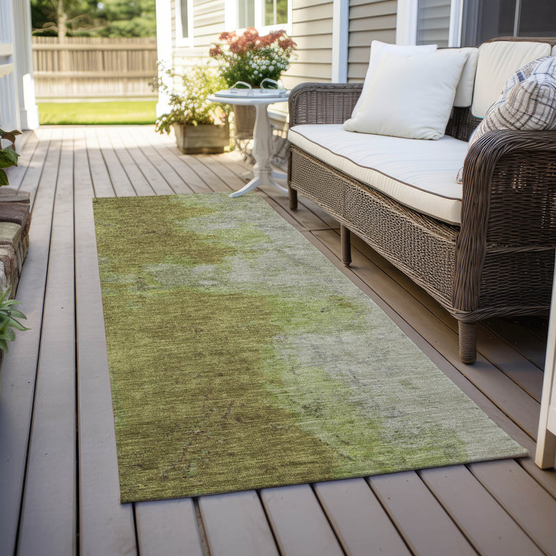 Machine Washable Indoor/Outdoor Xhevrie Olive Rug, Runner 2'3" x 7'6"