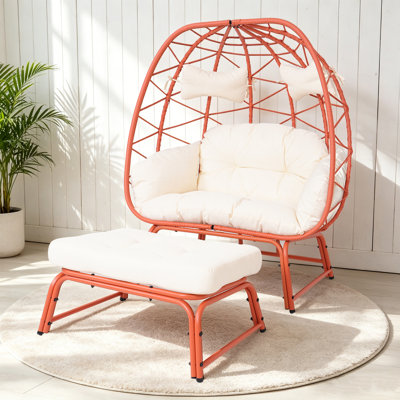 Fauteuil double pour patio avec repose-pieds, fauteuil en osier pour l'extérieur avec coussin, fauteuil pour 2 personnes avec repose-pieds pour balcon, jardin et cour