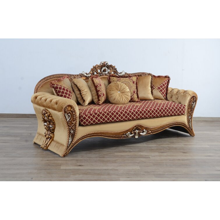 European Furniture Emperador III Sofa in Gold, Red, Fabric