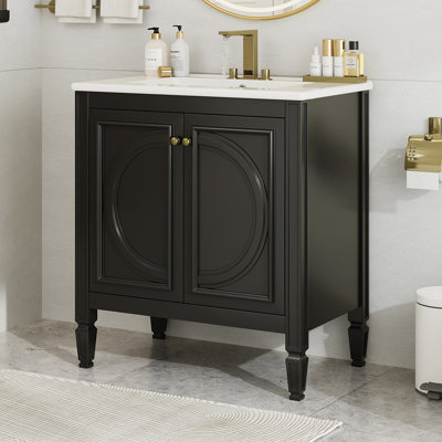 Meuble-lavabo de salle de bain avec lavabo et deux portes avec tablette