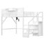 Grand lit mezzanine en métal blanc avec escalier, garde-corps et rangement pour la chambre à coucher de grande taille, garde-robe, espace pratique