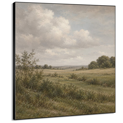 Très grande reproduction d'art sur toile - Prairie neutre sous un ciel nuageux doux pour le salon ou la chambre à coucher - «Assemblage requis du cadre (cadre non fini)»