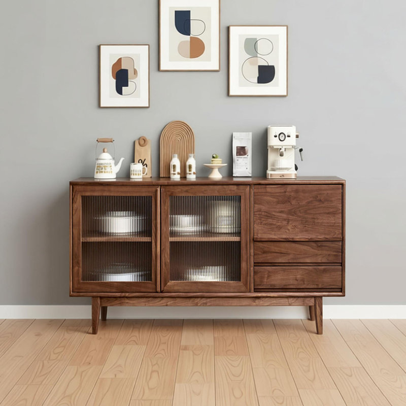 Buffet de rangement rétro minimaliste en noyer noir, 31.49" H x 55.11" W x 15.74" D