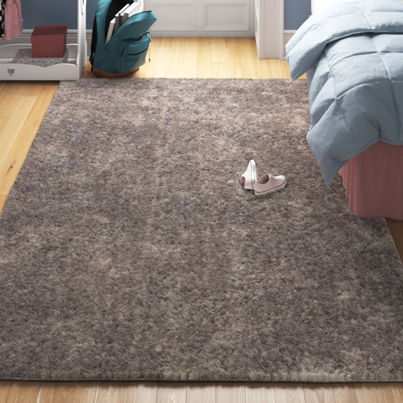 Hemsworth California Shag Solid Polyester Non-Slip Indoor Area Rug or Runner With Foam Backing, Rectangle 6' x 9', Warm Stone