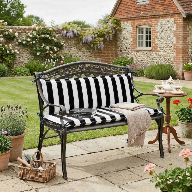 108x45 cm Garden Bench Cushion with Back for 2 Seater, Black