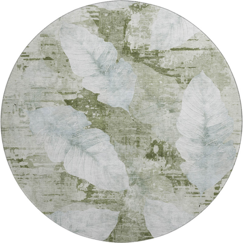 Premium Machine Washable Mayfield floral Rug, 8' Round, Aloe