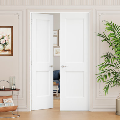 Portes françaises intérieures à 2 panneaux à âme creuse, avec quincaillerie noire mate : poignée de porte avec serrure, loquet et charnières, préfinies et imperméables, pour garde-manger, chambre, salle de bain et placard, teinture facile à appliquer soi-même, 122 cm x 203 cm
