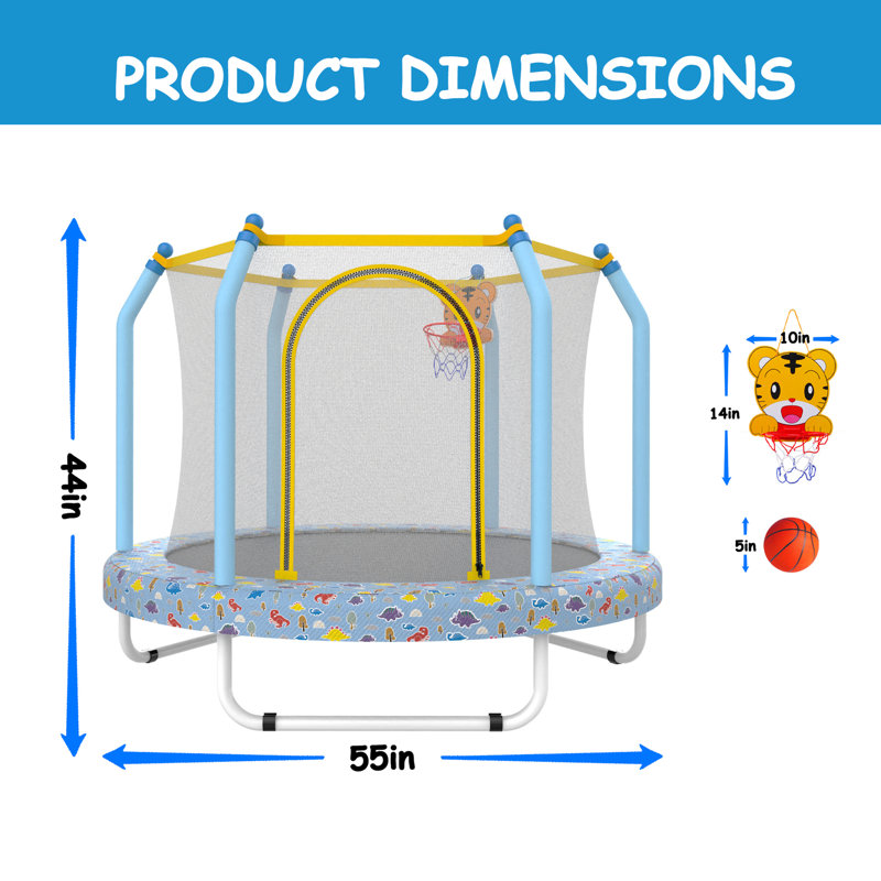 Trampoline de 55 pouces pour enfants avec trampoline intérieur et extérieur pour tout-petit, Bleu clair