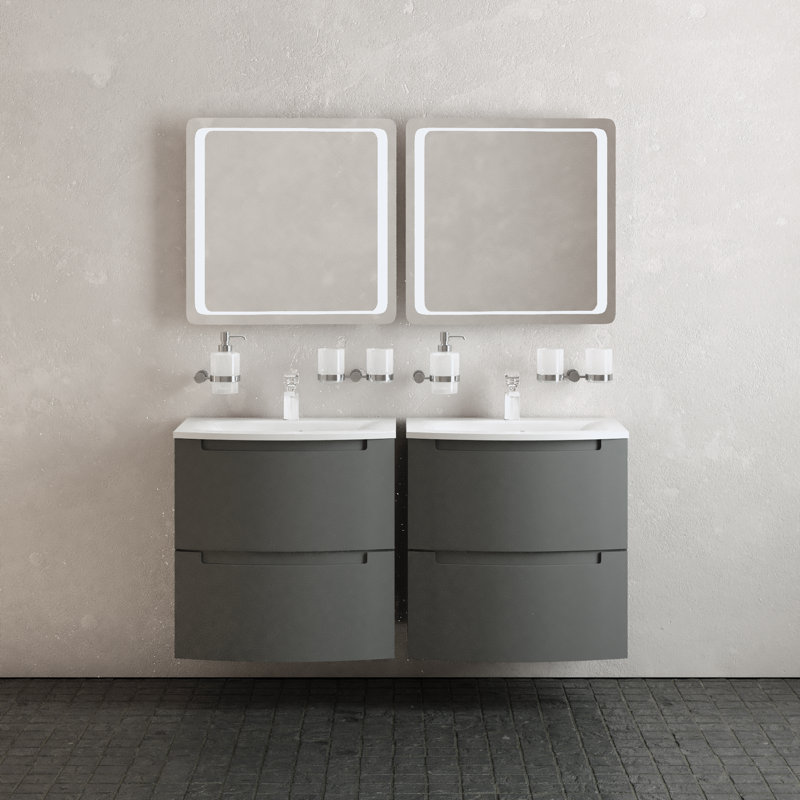 Ensemble de meuble-lavabo mural avec lavabo Jailenne, Gris mat