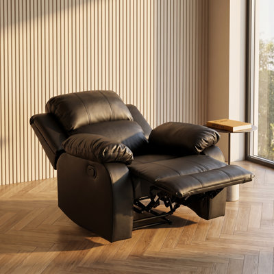Manual Recliner Chair, Black Faux Leather Single Reclining Sofa with 110°-160° Adjustable Backrest & Footrest, Reinforced Steel Frame, Overstuffed Armrests for Living Room Home Theater