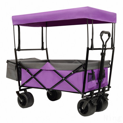 Chariot pliable de 480 lb avec auvent, poussette de chariot avec roues tout-terrain de 7 po, chariot pliable léger, grande capacité pour le camping, le magasinage, les sports et le jardin, mauve avec moustiquaire