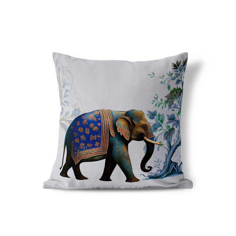 Gray Faux Suede Elephant Flower Accent Pillow 18x18