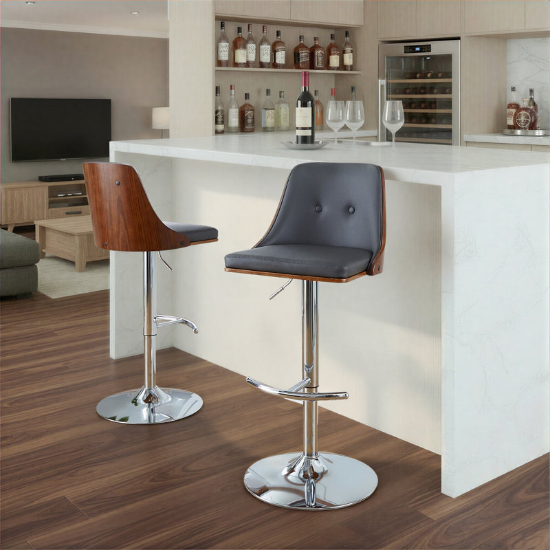 Tabouret de bar Archaimbaud, Chrome / noyer, Gris