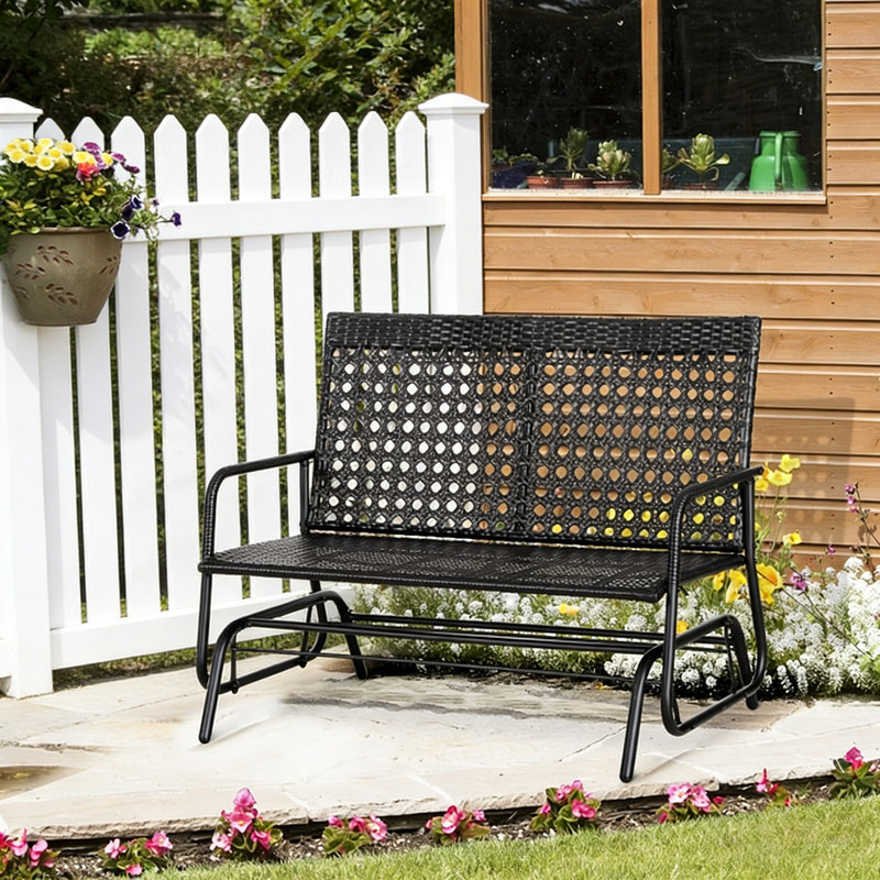 Banc oscillant noir en rotin PE noir, l 47,2 po, avec une capacité de 485 lb