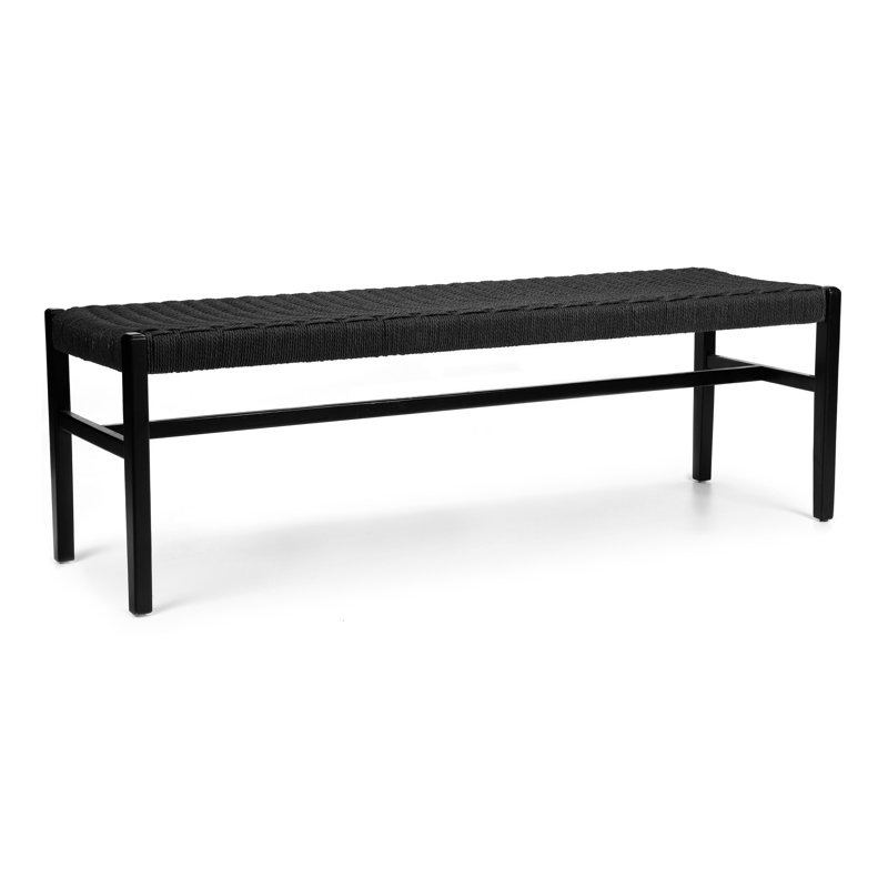 Banc en bois massif Piper avec assise en corde tissée, H 18 po x l 56 po x P 17 po, Noir
