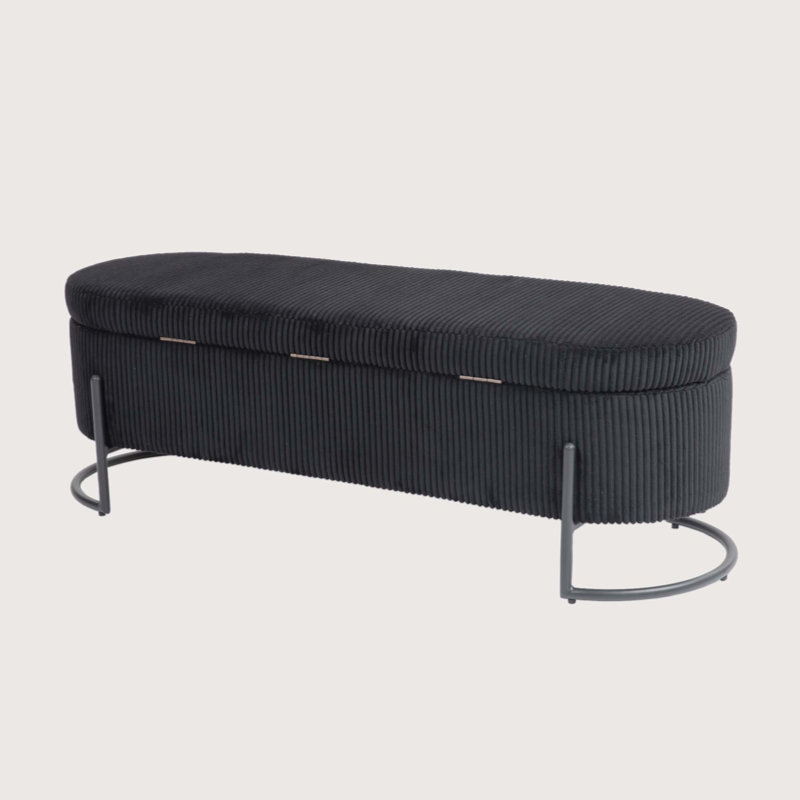 Upholstered Fabric Storage Bench For Bedroom, Black