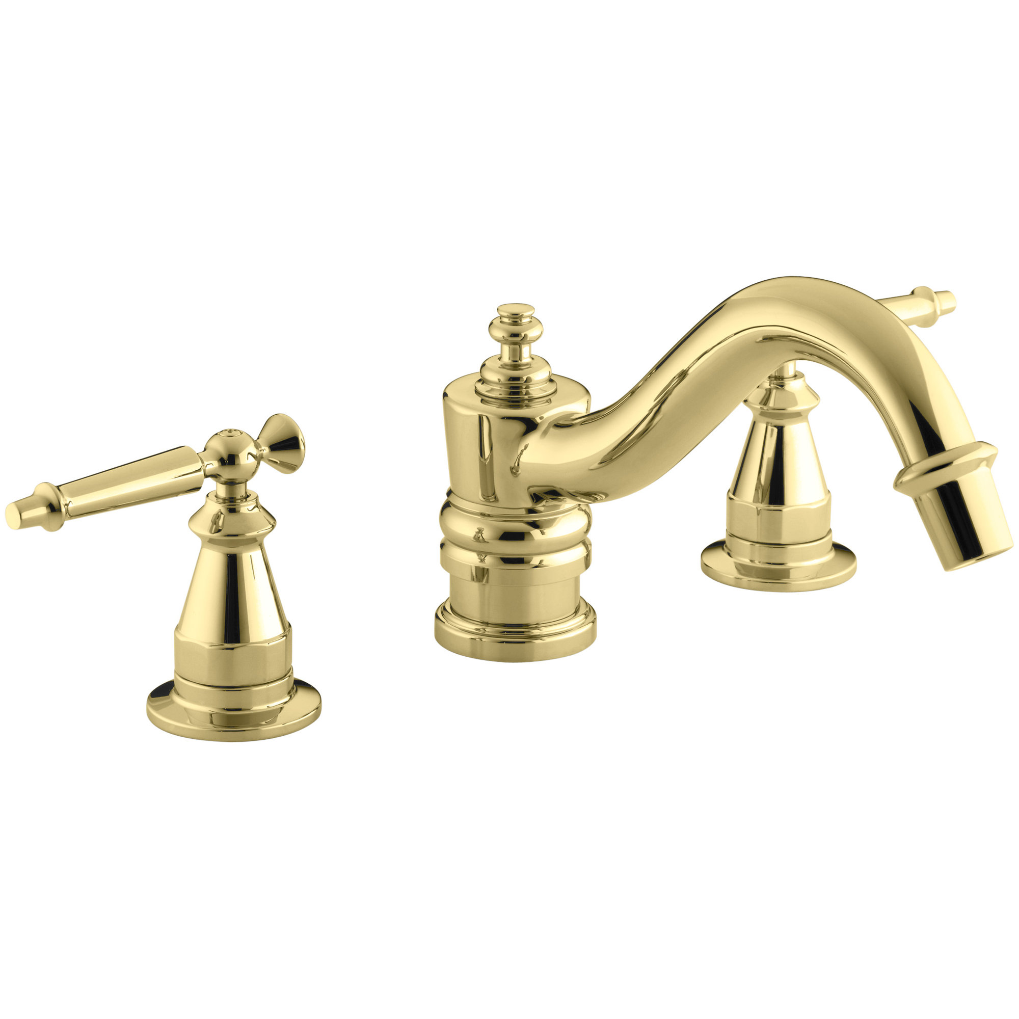 Antique Bath Faucet Trim for Deck-Mount High-Flow Valve with Lever Handles, Valve Not Included, Vibrant Polished Brass