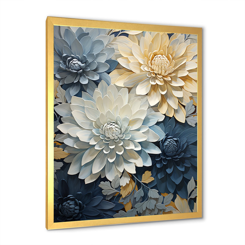 Maman blanche et bleue élégante, Cadre doré simple, H 32 po x l 16 po x P 1 po