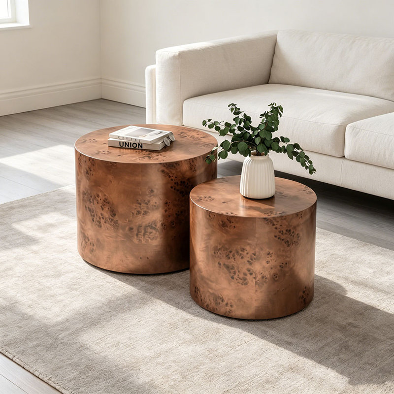 Ensemble de 2 tables basses gigognes, tables basses rondes modernes, tables d'appoint circulaires en bois pour petits espaces salon chambre balcon bureau table d'appoint tambour