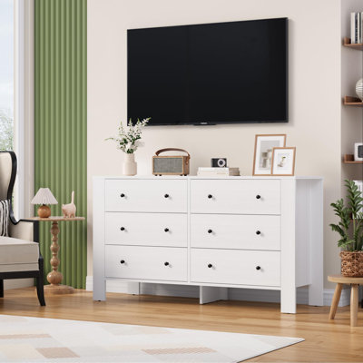 Modern 6-Drawer Double Dresser, 50" Wide Wooden Storage Chest for Bedroom, Entryway, Hallway, or Home Office