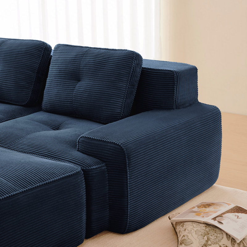 Canapé modulaire moderne pour salon de 3 personnes pouvant accueillir 3 personnes confortable, tissu en velours côtelé, canapé surdimensionné à 3 places avec siège profond, passepoil perlé, conception capitonnée, connexion par boucle
