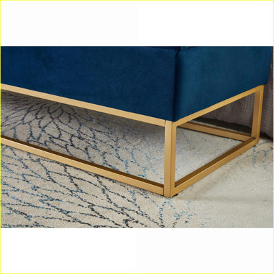 Banc de rangement & amp; Repose-pieds, base contemporaine en velours bleu marine de 58,6 po | Chambre à coucher, salon, couloir | Bleu marine | Velours