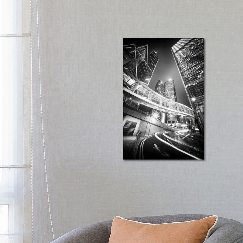 Hong Kong Central In Black And White by Jan Becke - Wrapped Canvas Print, 66.04 cm H x 45.72 cm W