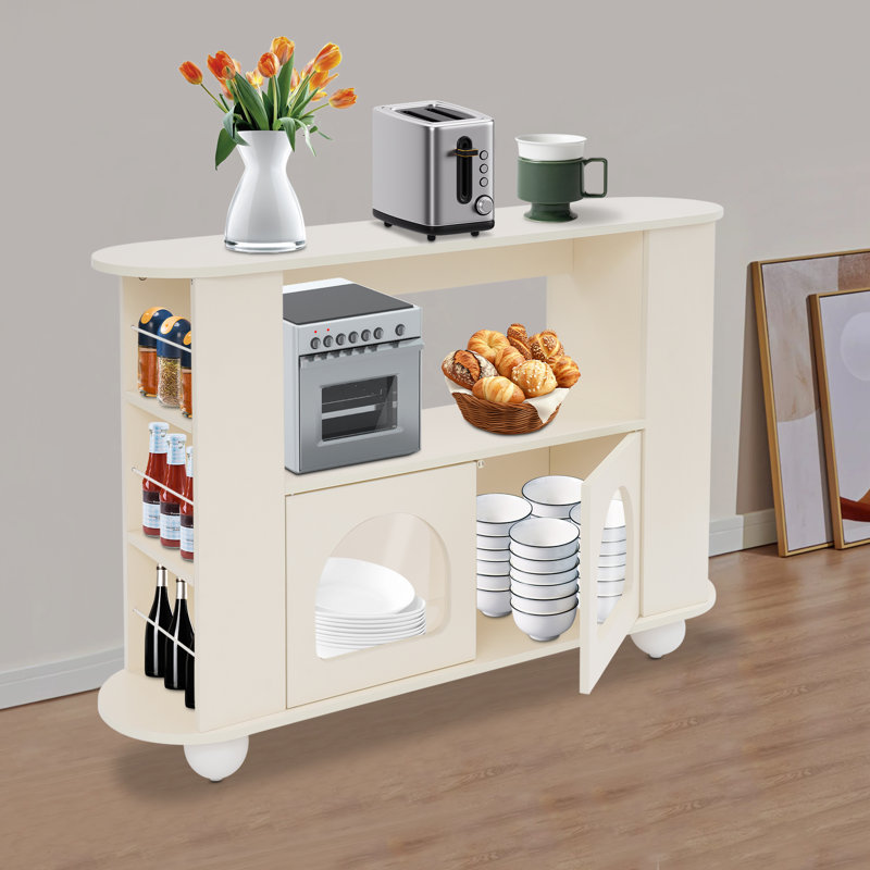 Armoire de rangement autoportante moderne à 2 niveaux blanc crème