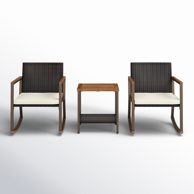 Ensemble de conversation de patio en bois d'acacia pour 2 personnes avec coussins Autzen