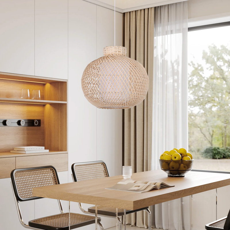 Natural Rattan Pendant Light for Dining Room, 12.6'' H X 15.75'' W X 15.75'' D
