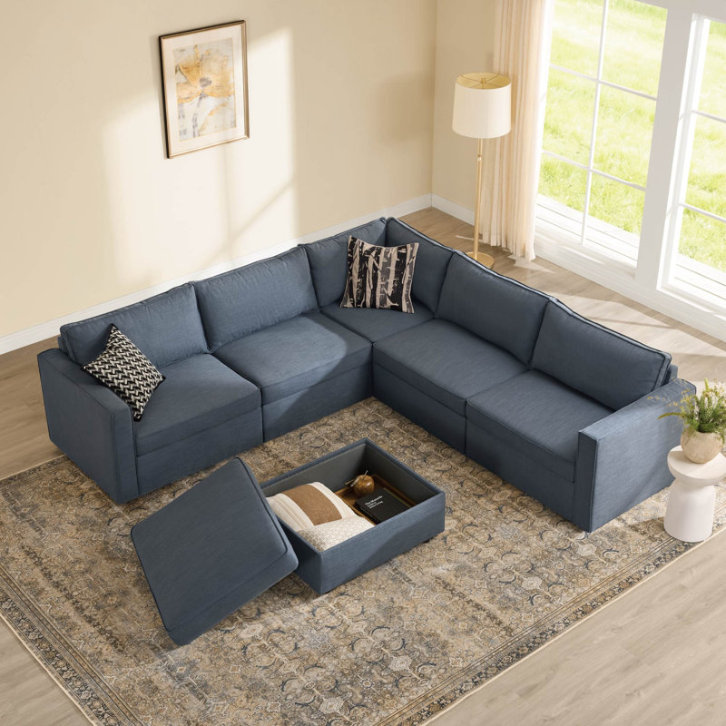Canapé modulaire de rangement en L à assise en L 109,84 po Hymes avec coussin détachable, canapé modulaire avec repose-pieds