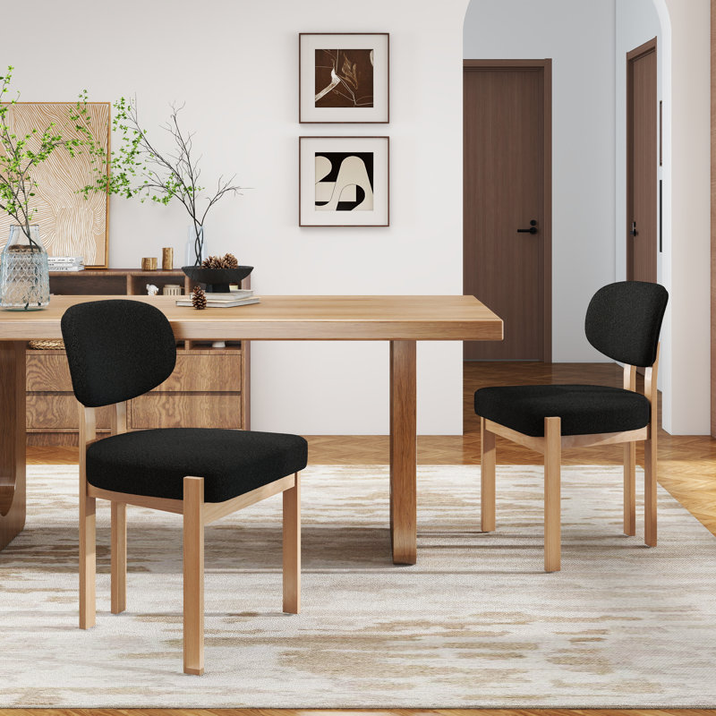 Solid Wood Dining Chairs Set, Modern Farmhouse Fabric Upholstered Dining Room Chair Kitchen Chairs, 2, Black